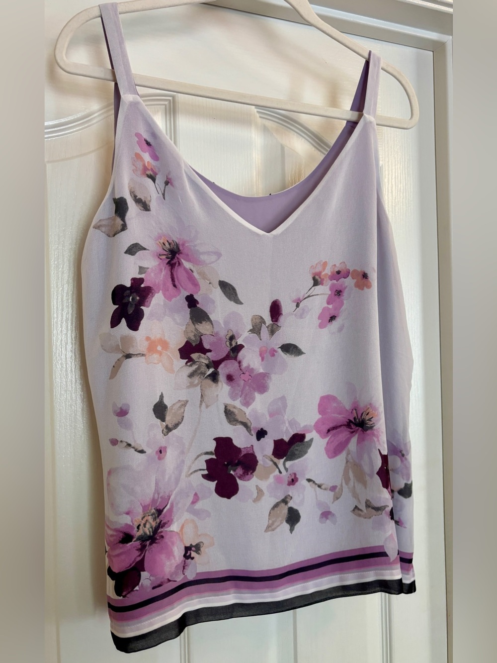 Floral V-Neck Lavender Purple Camisole Tank Top ~ Women’s ~ See Measurements